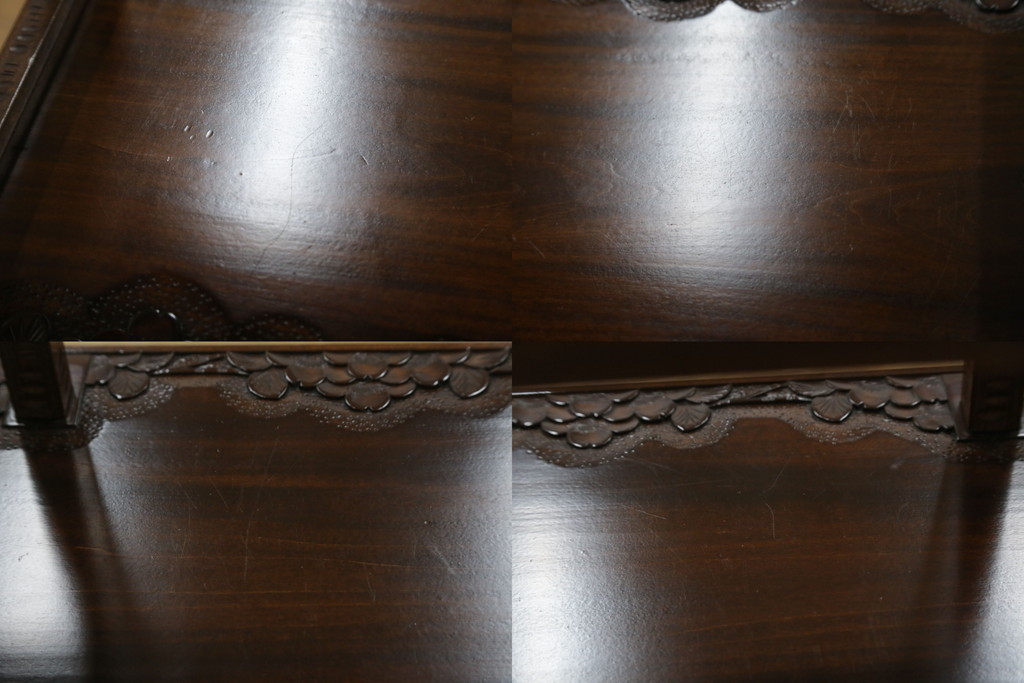 中古　美品　伝統工芸・軽井沢彫り　桜の彫り装飾を存分に楽しめるおすすめの飾り棚(茶棚、違い棚、収納棚、戸棚、引き出し)(R-079665)
