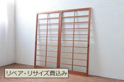 アンティーク建具　和の風情が感じられる裏障子付き格子戸4枚セット(障子戸、引き戸、ガラス帯戸)(R‐066588)
