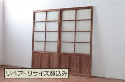 アンティーク建具　古い味わいのあるガラス戸2枚セット(引き戸、建具)(R-080621)