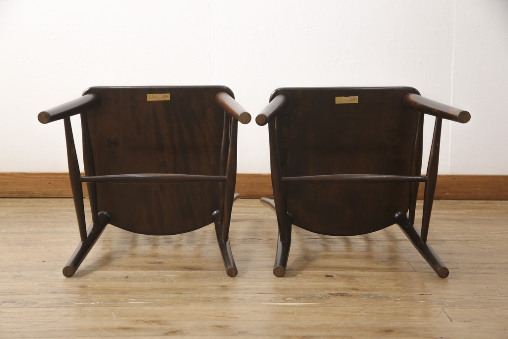 中古　美品　松本民芸家具　220F型　シックな佇まいが魅力的なチェア2脚セット(ダイニングチェア、板座チェア、椅子)(R-055841)