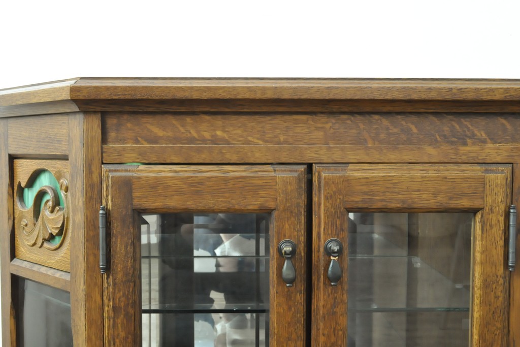 中古　美品　えぞ民芸家具　色ガラス入り　グレースシリーズ　和・洋どちらにも合わせやすいサイドボード(収納棚、戸棚、サイドキャビネット、リビングボード、引き出し)(R-057621)