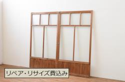 アンティーク建具　ノスタルジックな雰囲気溢れるガラス窓2枚セット(引き戸、ガラス戸)(R-073946)