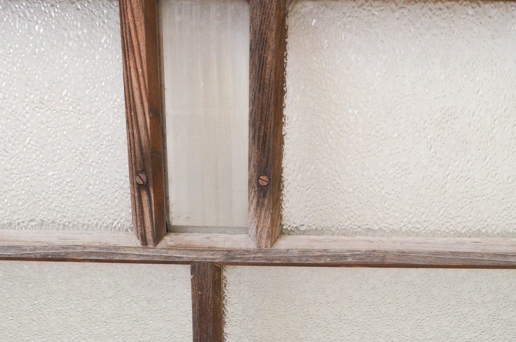 アンティーク建具　大正ロマンの雰囲気漂うガラス窓2枚セット(引き戸、ガラス戸)(R-067332)