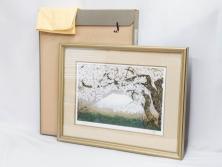 1997年　中島千波　「華三彩　櫻花の不二」　215/300　サイン入り　春爛漫の息吹を感じるシルクスクリーン(桜、風景、版画、エディション入り、額装、外箱付)(R-081670)