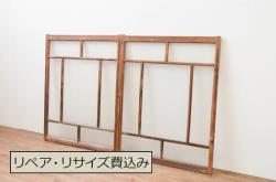 アンティーク建具　重厚　ツートンカラー漆塗り　堂々とした佇まいが存在感を放つ格子蔵戸1枚(玄関戸、格子戸、引き戸)(R-079624)