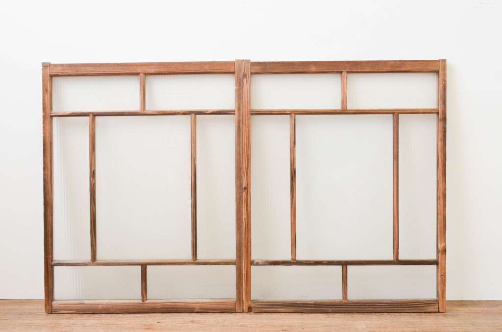 アンティーク建具　大正ロマンの雰囲気漂うガラス窓2枚セット(引き戸、ガラス戸)(R-067333)