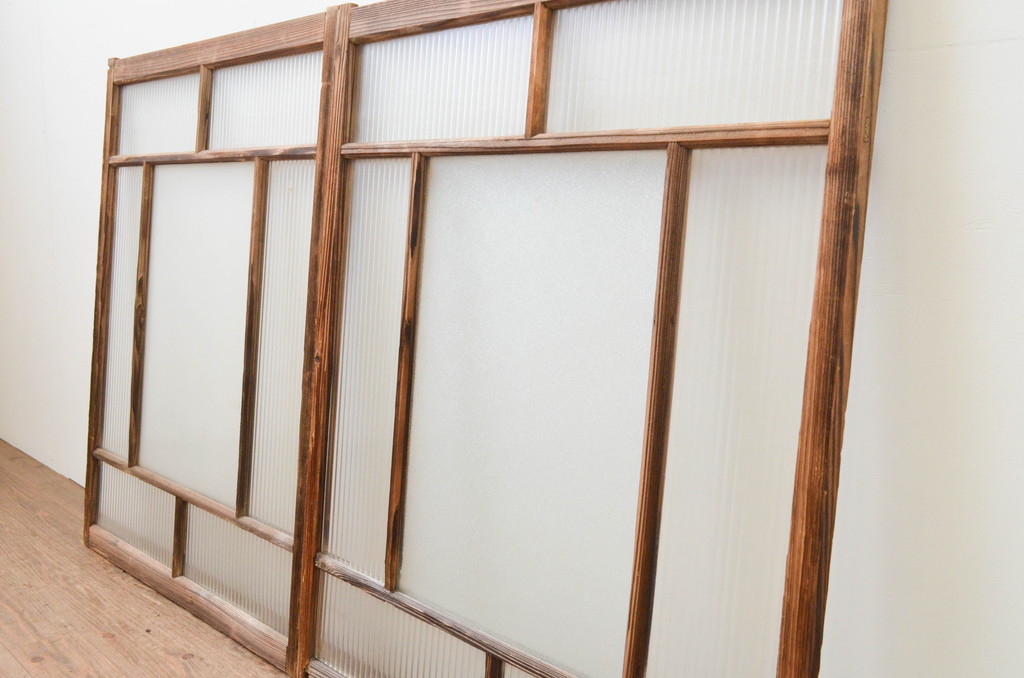 アンティーク建具　大正ロマンの雰囲気漂うガラス窓2枚セット(引き戸、ガラス戸)(R-067333)