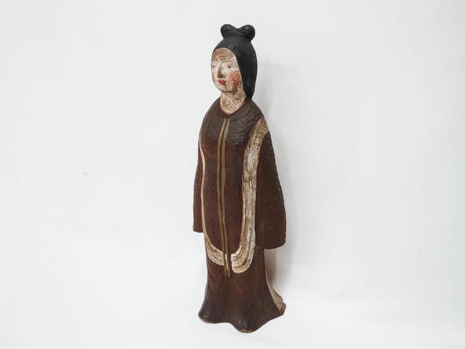 珍品　希少　彫刻家 今戸精司作　天平美人　高さ 約36.5cm　嫋やかな佇まいの木彫人形(女性像、木製、彫刻、オブジェ、置物)(R-081671)　