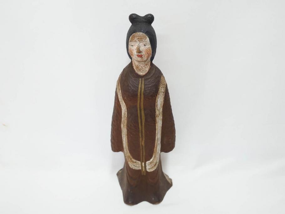 珍品　希少　彫刻家 今戸精司作　天平美人　高さ 約36.5cm　嫋やかな佇まいの木彫人形(女性像、木製、彫刻、オブジェ、置物)(R-081671)　