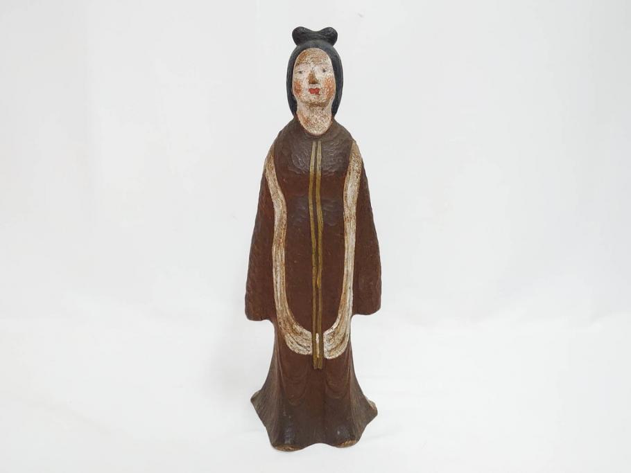 珍品　希少　彫刻家 今戸精司作　天平美人　高さ 約36.5cm　嫋やかな佇まいの木彫人形(女性像、木製、彫刻、オブジェ、置物)(R-081671)　