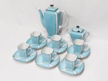 明治期　オールドノリタケ　NORITAKE　アールデコ　輸出向け　爽やかな水色が目を引くティーセット(ティーポット、シュガーポット、C&S6客、ティーカップ&ソーサー、洋食器)(R-081672)　