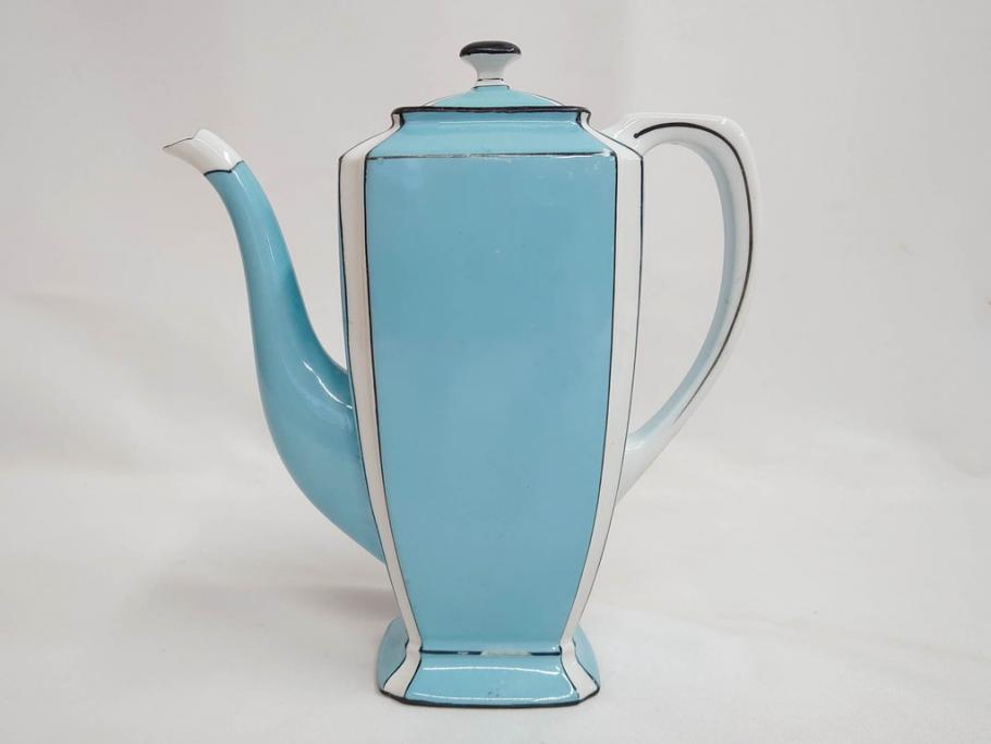 明治期　オールドノリタケ　NORITAKE　アールデコ　輸出向け　爽やかな水色が目を引くティーセット(ティーポット、シュガーポット、C&S6客、ティーカップ&ソーサー、洋食器)(R-081672)　