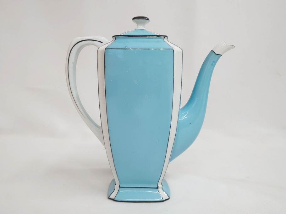 明治期　オールドノリタケ　NORITAKE　アールデコ　輸出向け　爽やかな水色が目を引くティーセット(ティーポット、シュガーポット、C&S6客、ティーカップ&ソーサー、洋食器)(R-081672)　