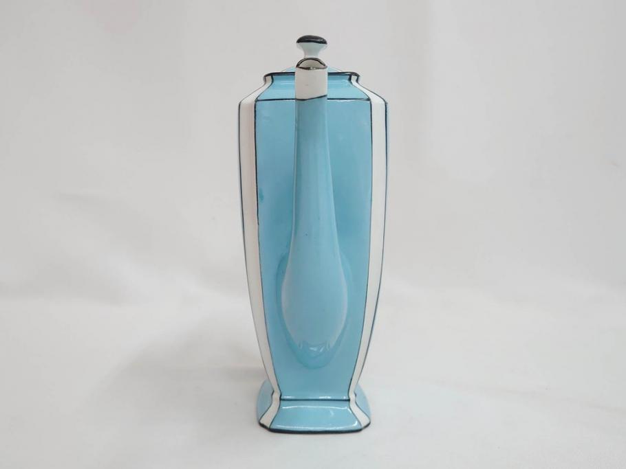明治期　オールドノリタケ　NORITAKE　アールデコ　輸出向け　爽やかな水色が目を引くティーセット(ティーポット、シュガーポット、C&S6客、ティーカップ&ソーサー、洋食器)(R-081672)　