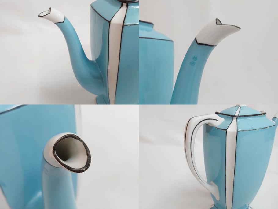明治期　オールドノリタケ　NORITAKE　アールデコ　輸出向け　爽やかな水色が目を引くティーセット(ティーポット、シュガーポット、C&S6客、ティーカップ&ソーサー、洋食器)(R-081672)　