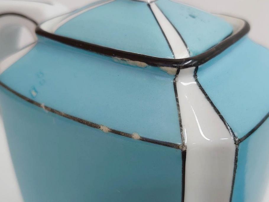 明治期　オールドノリタケ　NORITAKE　アールデコ　輸出向け　爽やかな水色が目を引くティーセット(ティーポット、シュガーポット、C&S6客、ティーカップ&ソーサー、洋食器)(R-081672)　
