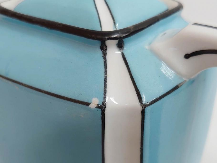 明治期　オールドノリタケ　NORITAKE　アールデコ　輸出向け　爽やかな水色が目を引くティーセット(ティーポット、シュガーポット、C&S6客、ティーカップ&ソーサー、洋食器)(R-081672)　