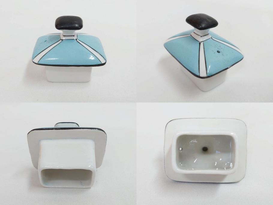 明治期　オールドノリタケ　NORITAKE　アールデコ　輸出向け　爽やかな水色が目を引くティーセット(ティーポット、シュガーポット、C&S6客、ティーカップ&ソーサー、洋食器)(R-081672)　