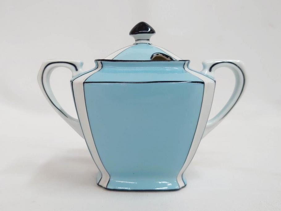 明治期　オールドノリタケ　NORITAKE　アールデコ　輸出向け　爽やかな水色が目を引くティーセット(ティーポット、シュガーポット、C&S6客、ティーカップ&ソーサー、洋食器)(R-081672)　