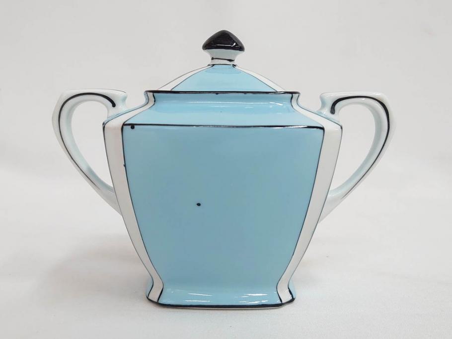明治期　オールドノリタケ　NORITAKE　アールデコ　輸出向け　爽やかな水色が目を引くティーセット(ティーポット、シュガーポット、C&S6客、ティーカップ&ソーサー、洋食器)(R-081672)　
