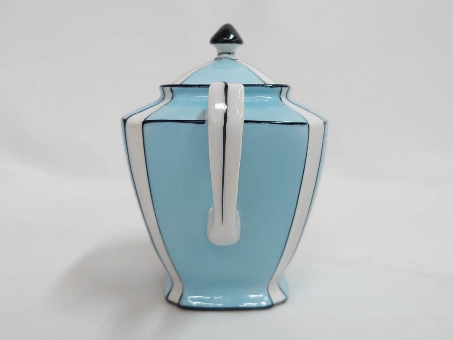 明治期　オールドノリタケ　NORITAKE　アールデコ　輸出向け　爽やかな水色が目を引くティーセット(ティーポット、シュガーポット、C&S6客、ティーカップ&ソーサー、洋食器)(R-081672)　