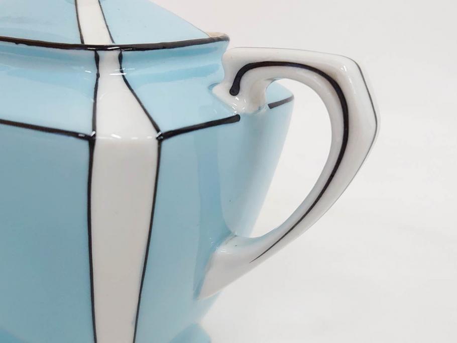 明治期　オールドノリタケ　NORITAKE　アールデコ　輸出向け　爽やかな水色が目を引くティーセット(ティーポット、シュガーポット、C&S6客、ティーカップ&ソーサー、洋食器)(R-081672)　
