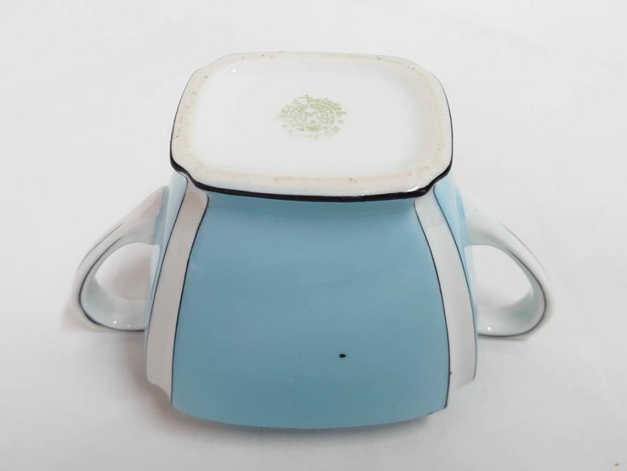 明治期　オールドノリタケ　NORITAKE　アールデコ　輸出向け　爽やかな水色が目を引くティーセット(ティーポット、シュガーポット、C&S6客、ティーカップ&ソーサー、洋食器)(R-081672)　