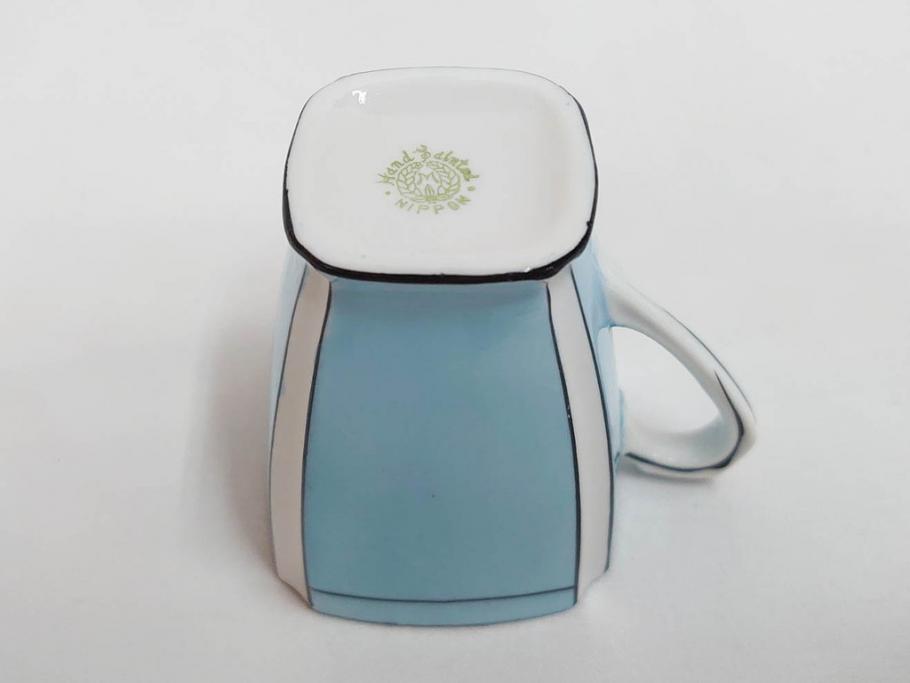 明治期　オールドノリタケ　NORITAKE　アールデコ　輸出向け　爽やかな水色が目を引くティーセット(ティーポット、シュガーポット、C&S6客、ティーカップ&ソーサー、洋食器)(R-081672)　