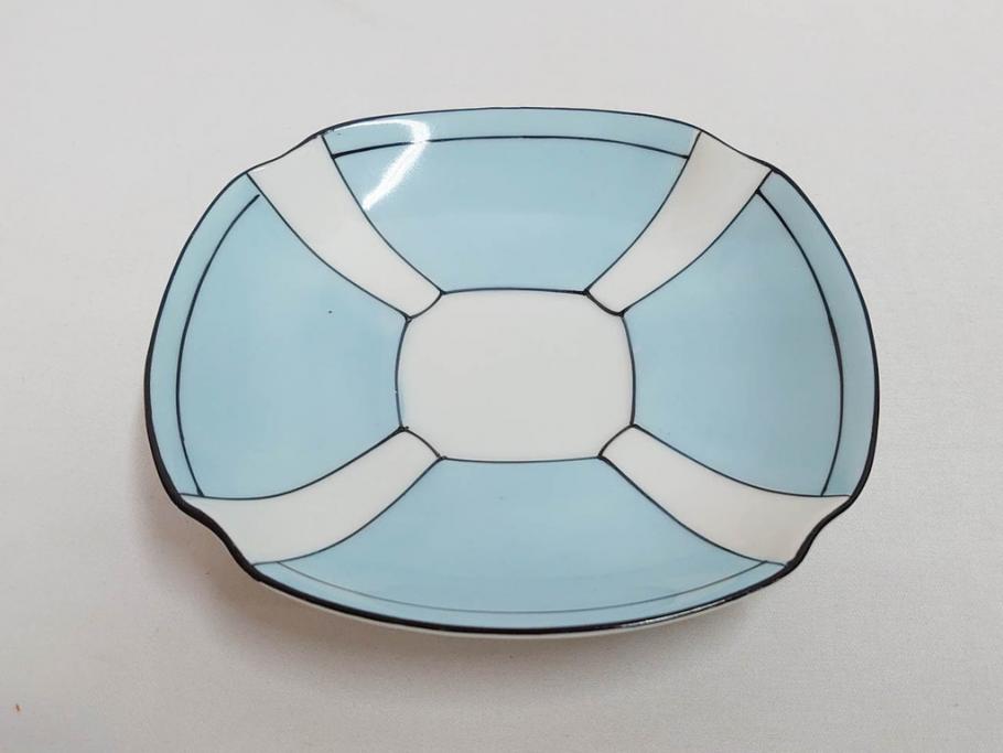 明治期　オールドノリタケ　NORITAKE　アールデコ　輸出向け　爽やかな水色が目を引くティーセット(ティーポット、シュガーポット、C&S6客、ティーカップ&ソーサー、洋食器)(R-081672)　