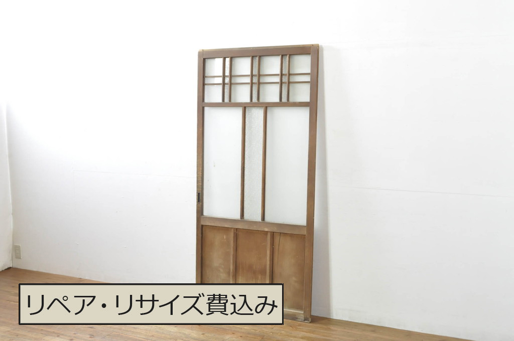 アンティーク建具　大正ロマン　古い木味が趣のあるガラス戸1枚(引き戸、建具)(R-074397)