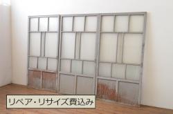 アンティーク建具　片面ガラス　山・松の彫刻入り書院戸4枚セット(窓、引き戸、ガラス戸)(R-068847)