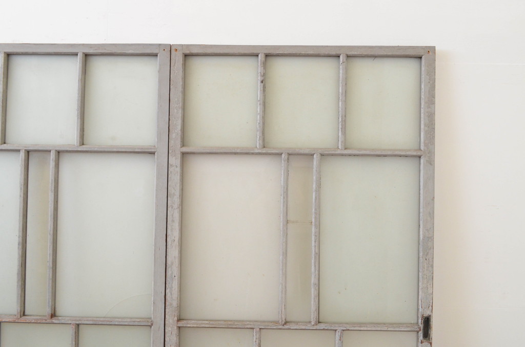 アンティーク建具　大正ロマン　ノスタルジックな雰囲気漂うガラス戸3枚セット(引き戸)(R-067194)