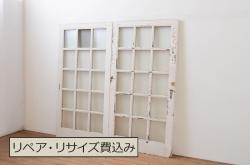 アンティーク建具　昭和中期　菊尽くしのレトロなガラスが魅力の障子戸4枚セット(雪見障子戸、建具、引き戸、擦り上げ障子戸、擦上障子戸)(R-051172)