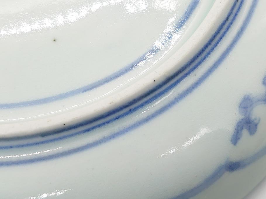  	江戸期　古伊万里　染付　蛸唐草　見込み松竹梅文　富貴長春　6.7寸　約20cm　中皿2枚セット(六寸七分、和皿、和食器)(R-063075)