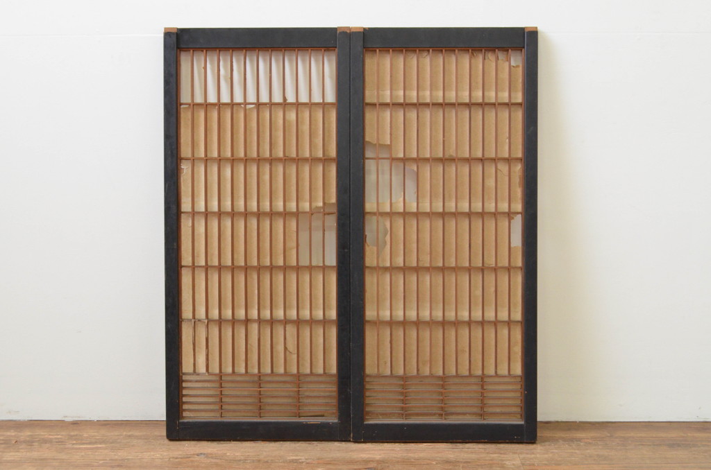 アンティーク建具　上質な和の空間を演出する書院障子戸2枚セット(引き戸、書院戸、窓)(R-067201)