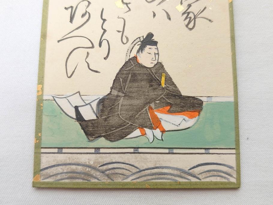 時代物　木箱　肉筆　彩色　小倉百人一首(カルタ、かるた、歌留多、百人首、ケース付)(R-081675)