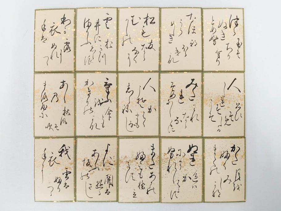時代物　木箱　肉筆　彩色　小倉百人一首(カルタ、かるた、歌留多、百人首、ケース付)(R-081675)