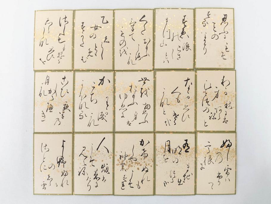 時代物　木箱　肉筆　彩色　小倉百人一首(カルタ、かるた、歌留多、百人首、ケース付)(R-081675)