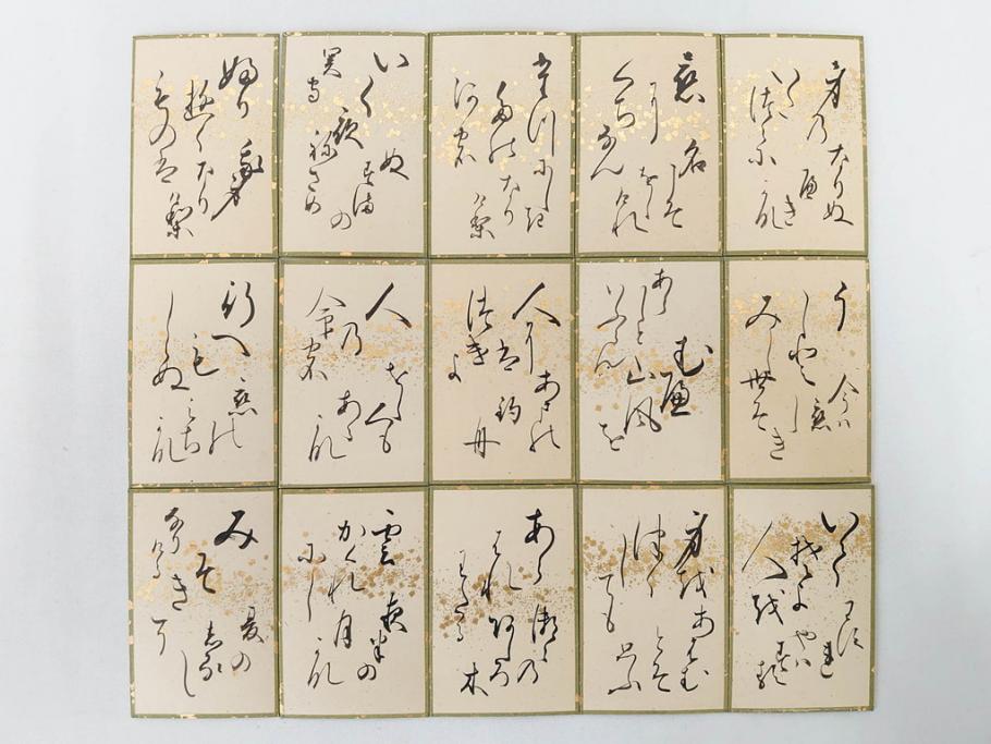時代物　木箱　肉筆　彩色　小倉百人一首(カルタ、かるた、歌留多、百人首、ケース付)(R-081675)