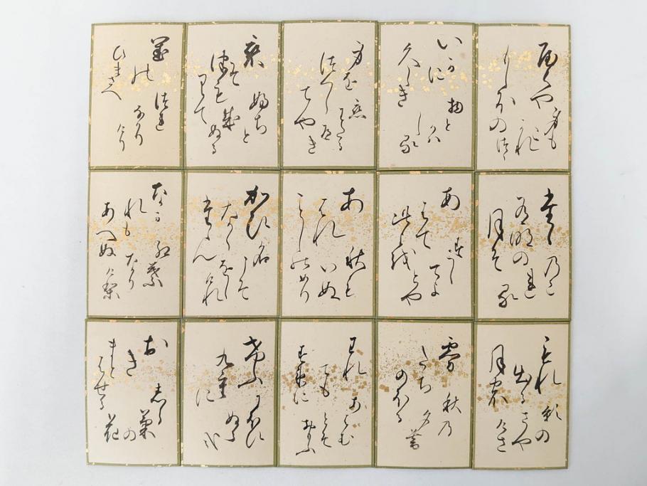 時代物　木箱　肉筆　彩色　小倉百人一首(カルタ、かるた、歌留多、百人首、ケース付)(R-081675)