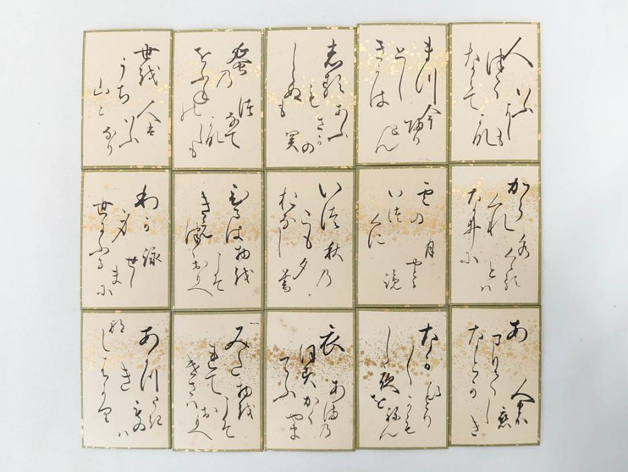 時代物　木箱　肉筆　彩色　小倉百人一首(カルタ、かるた、歌留多、百人首、ケース付)(R-081675)