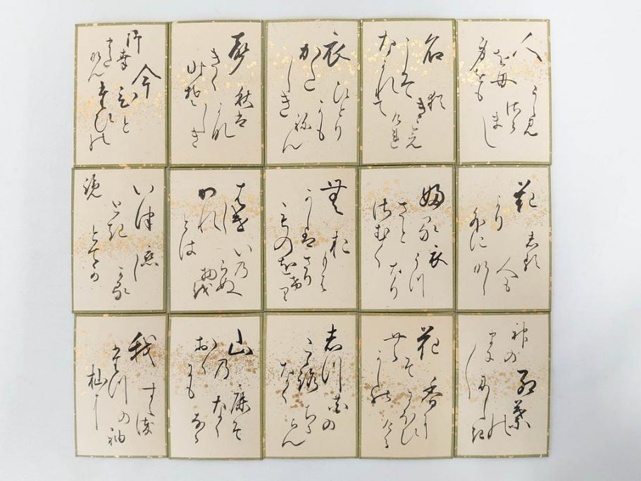 時代物　木箱　肉筆　彩色　小倉百人一首(カルタ、かるた、歌留多、百人首、ケース付)(R-081675)