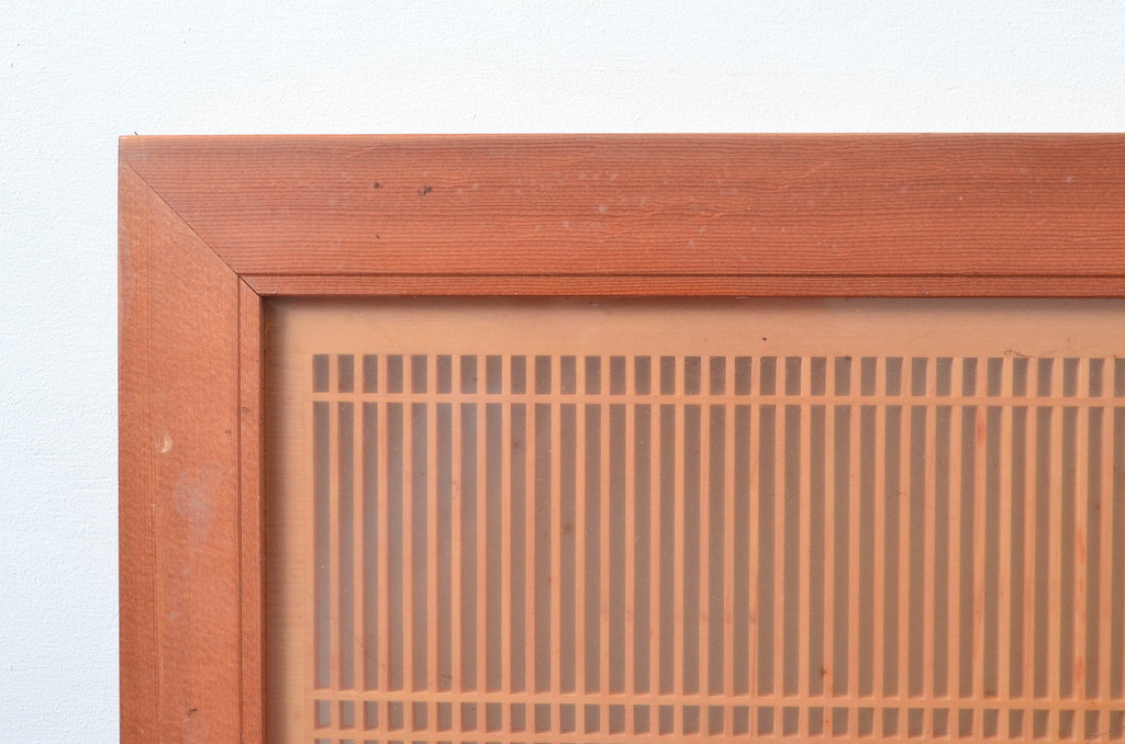 ビンテージ建具　両面ガラス　繊細な格子が目を惹く筬欄間2枚セット(格子欄間、間明かり取り、明り取り、オサランマ、おさらんま、ヴィンテージ)(R-080515)