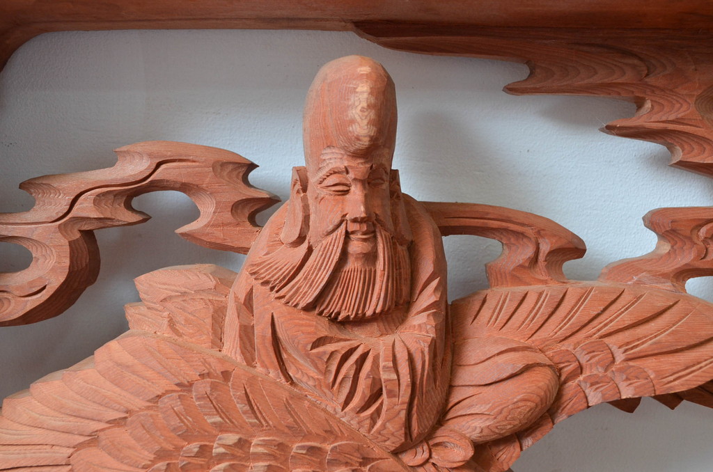 ビンテージ建具　井波彫刻　縁起の良い七福神の図柄が存在感を放つ両面彫刻欄間2枚セット(明かり取り、明り取り、ランマ、ヴィンテージ)(R-080516)
