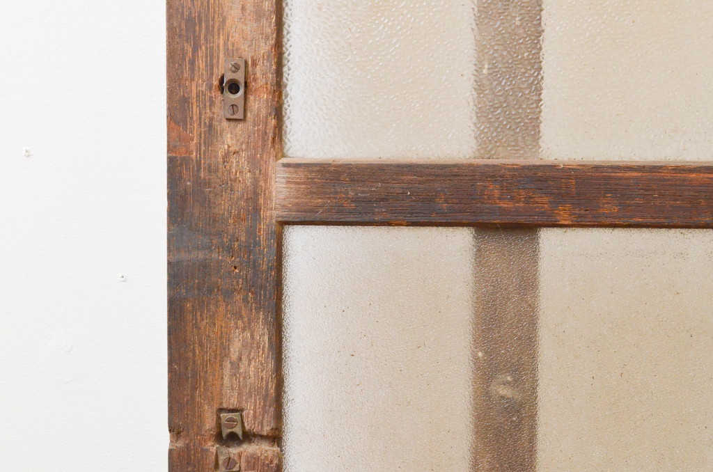 アンティーク建具　腰板欅(ケヤキ)材　和の雰囲気が魅力的な格子入りの玄関戸1枚(引き戸、格子戸、ガラス戸)(R-066757)