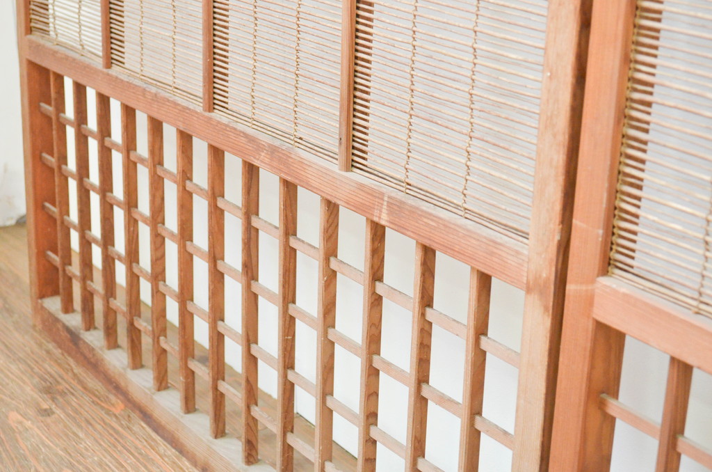 アンティーク建具　涼しげな和の空間作りにおすすめの夏戸4枚セット(簾戸、簀戸、葭戸、夏障子、葦戸)(R-066760)