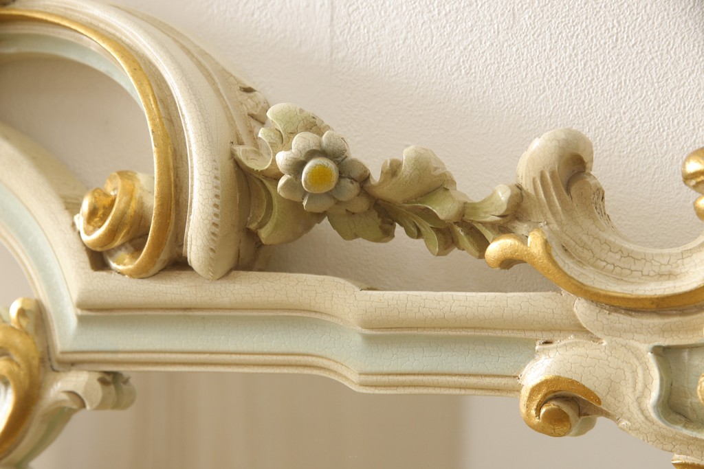 中古　イタリア高級家具　ノバパルク(NOVAPLAK)　ロココ調の装飾が美しい!エレガントな空間作りに活躍する大きなサイズのミラー(定価約80万円)(鏡)(R-051848)