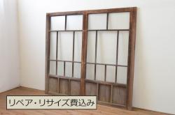 和製アンティーク　くっきりとした木目をお楽しみいただけるガラス戸1枚(引き戸、建具)(R-055310)