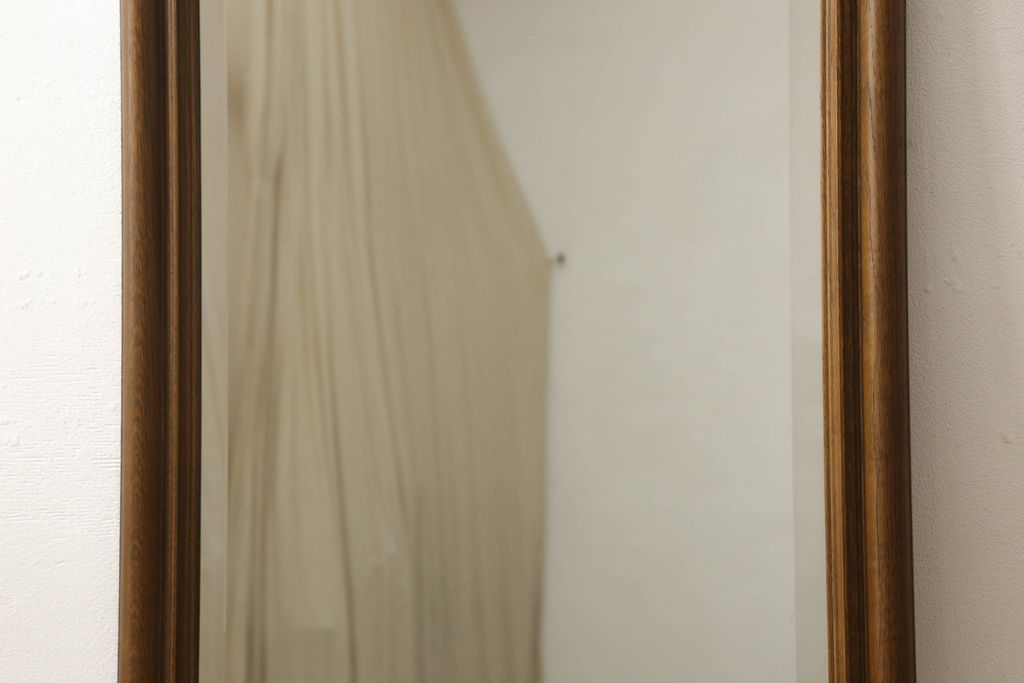 和製ビンテージ　ナラ材　落ち着いた木の色味が和洋どちらのお部屋にも取り入れやすい木製フレームのミラー(ヴィンテージ、鏡、壁掛けミラー)(R-060594)