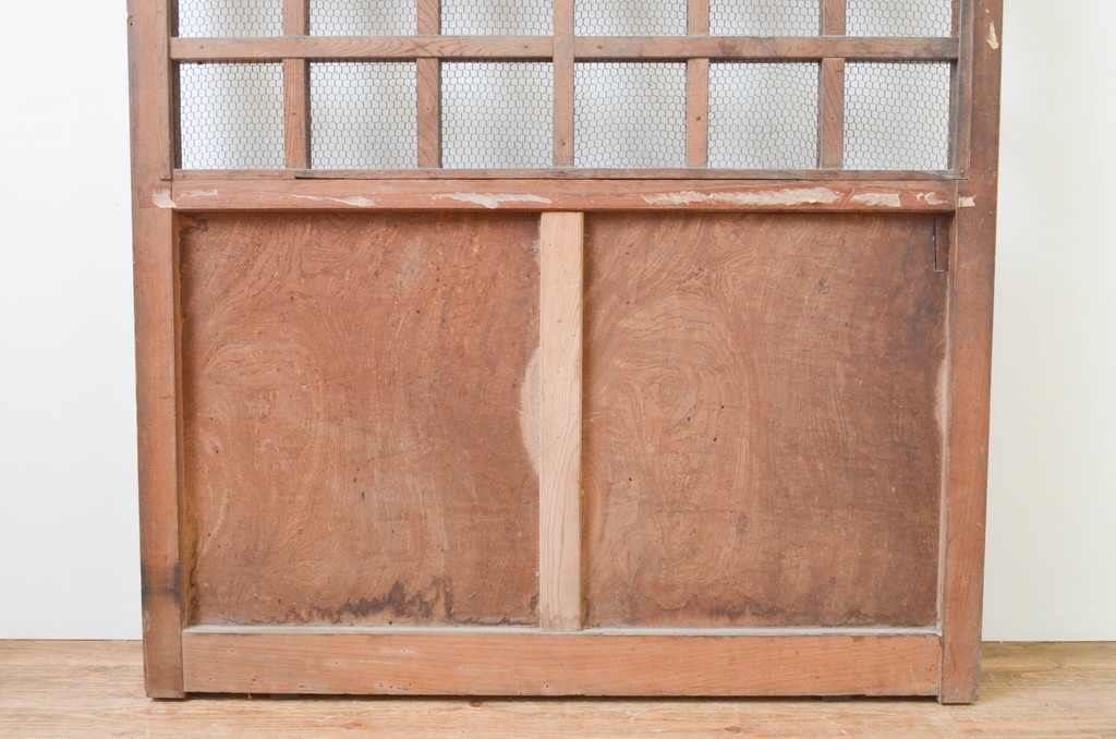アンティーク建具　総欅(ケヤキ)材　腰板玉杢　落ち着いた和の雰囲気におすすめ!マス目(升目)の格子蔵戸1枚(きつね格子、狐格子、格子戸、引き戸、玄関戸)(R-066772)